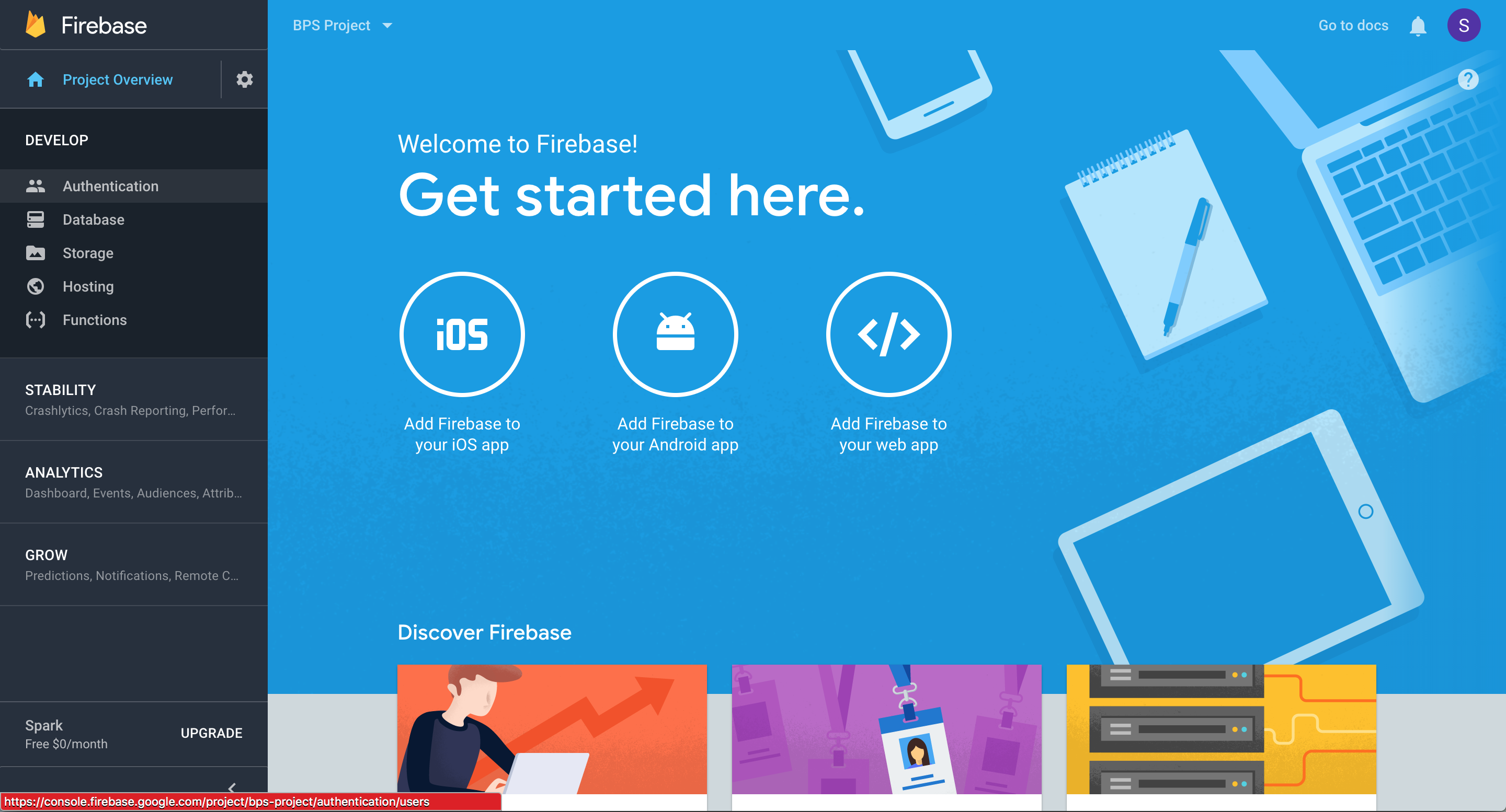 Firebase project console